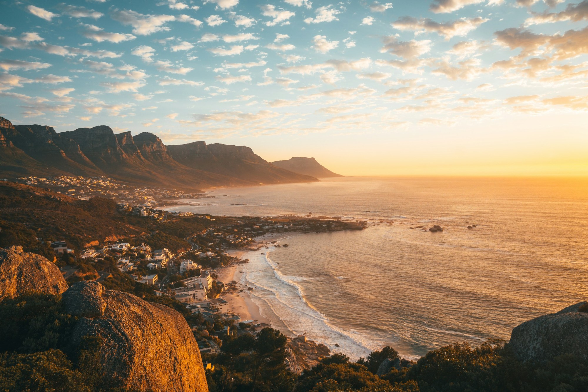 Golden evening light over a South African coastline
